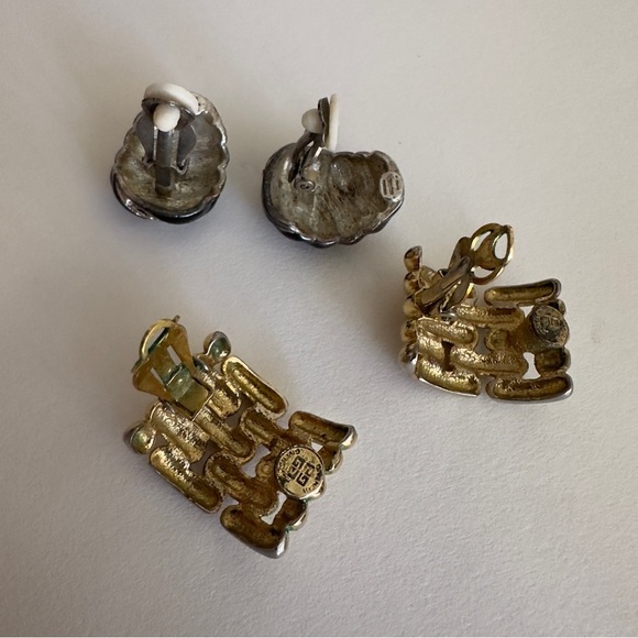 Vintage Givenchy Weave Clip On Earrings Kenneth Lane Shrimp 2 Pairs Gold Silver - Picture 8 of 11